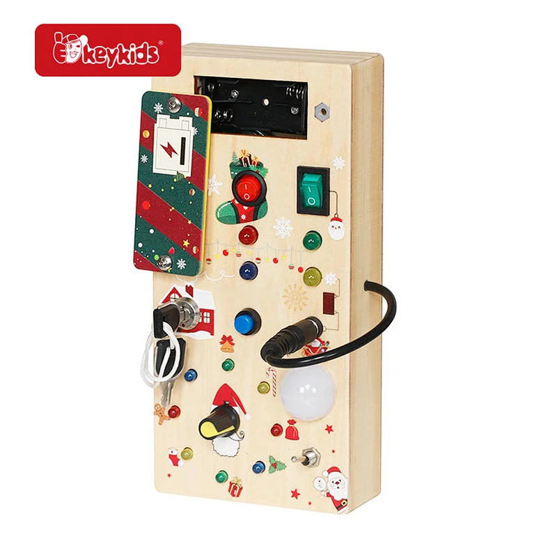 Wooden Christmas Busy Board With LED Light Switches Montessori Sensory Electric Activity Toy for Toddler Early Education W12D851